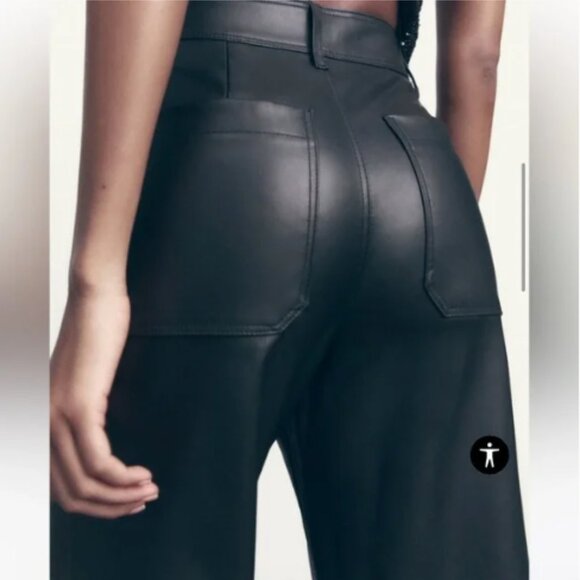 Zara Black Faux Leather Wide Leg Pants High Waist Office Party Holiday NEW  XS - Picture 5 of 15